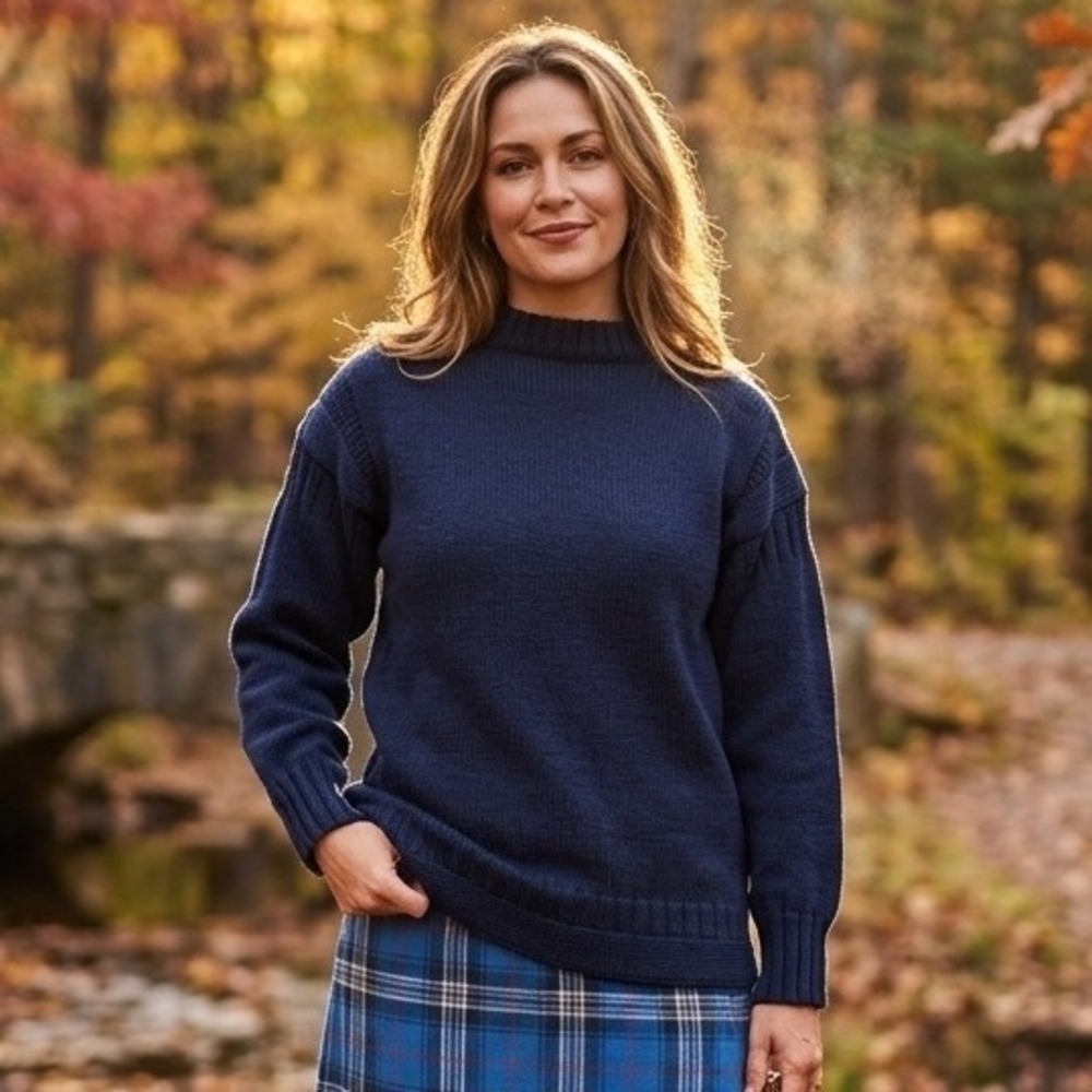Abbey Sportswear Bermuda Navy Blue 100% Pure New Wool Mock Neck Sweater -Size XL